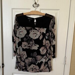 INC International Concepts Black and Gray Floral Blouse
